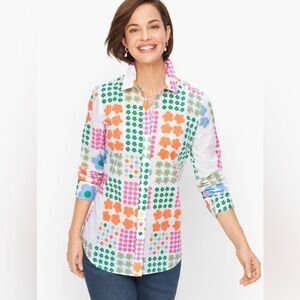 Talbots Floral Patchwork Button-Down Shirt – Bright Multicolor Print, Size Large